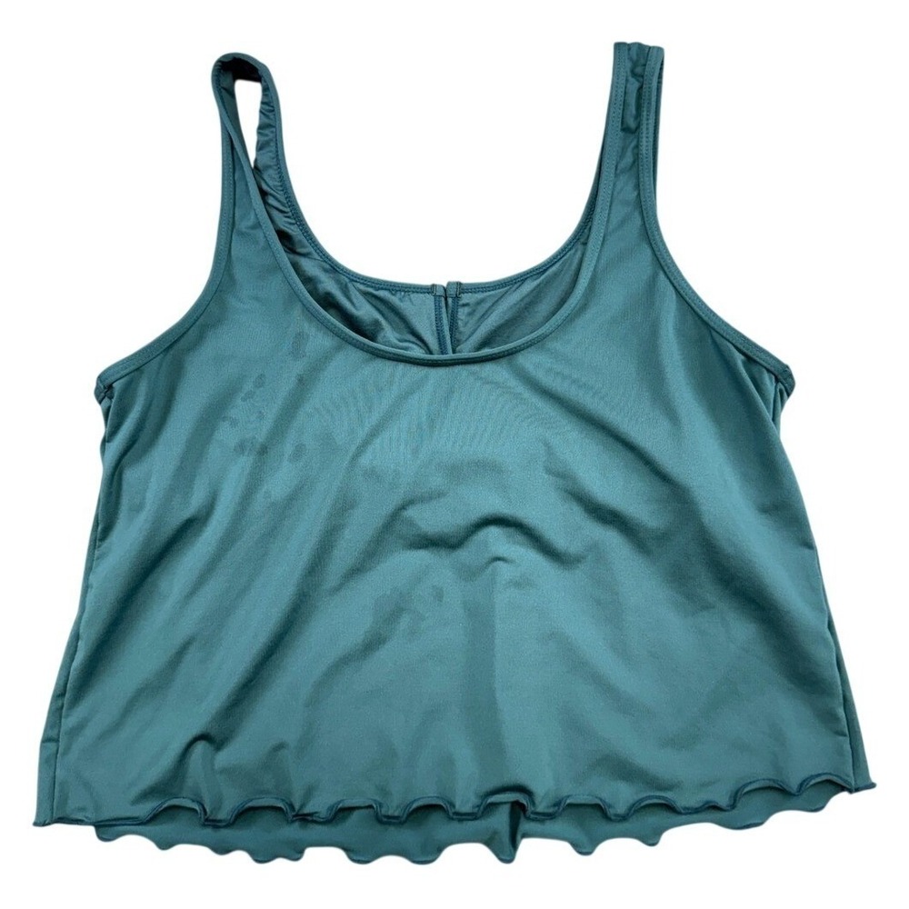 Carve Designs Teal Green Lettuce Edge Keyhole Tankini Swim Top Sz M See Pics